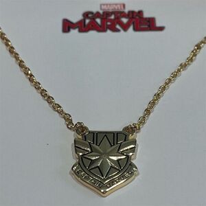 Marvel Captain Marvel Shield Pendant Necklace Gold 18" Licensed Jewelry